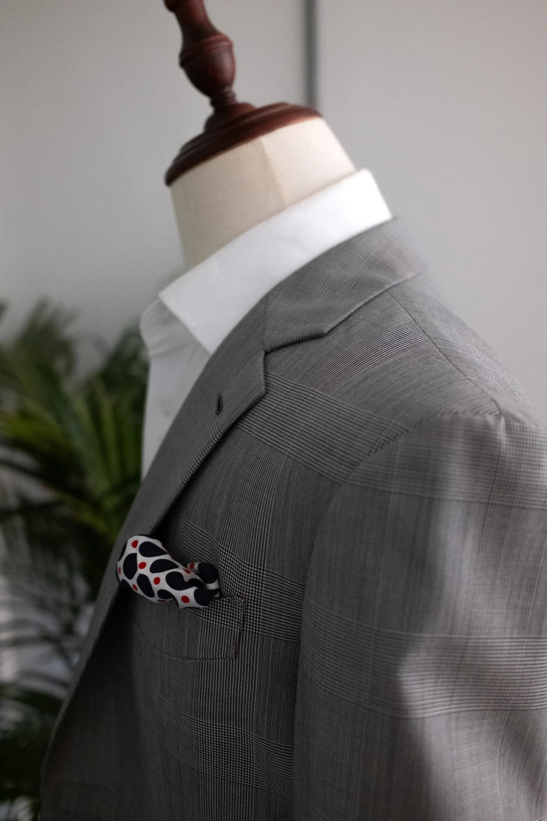 Blue windowpane check bespoke suit tailored in Bangkok