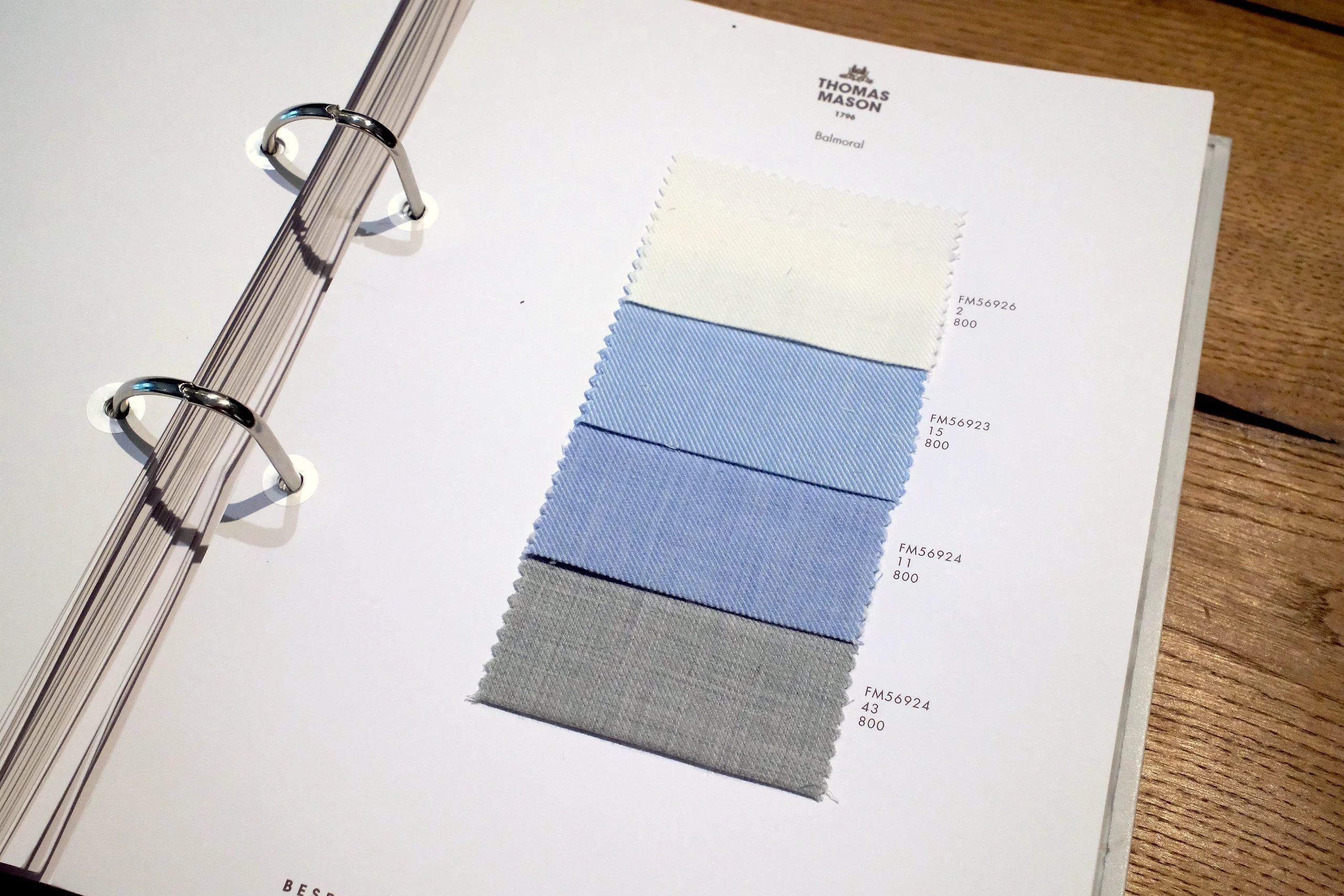 Thomas Mason Balmoral cotton and cashmere shirting swatches at Endel Tailor Bangkok