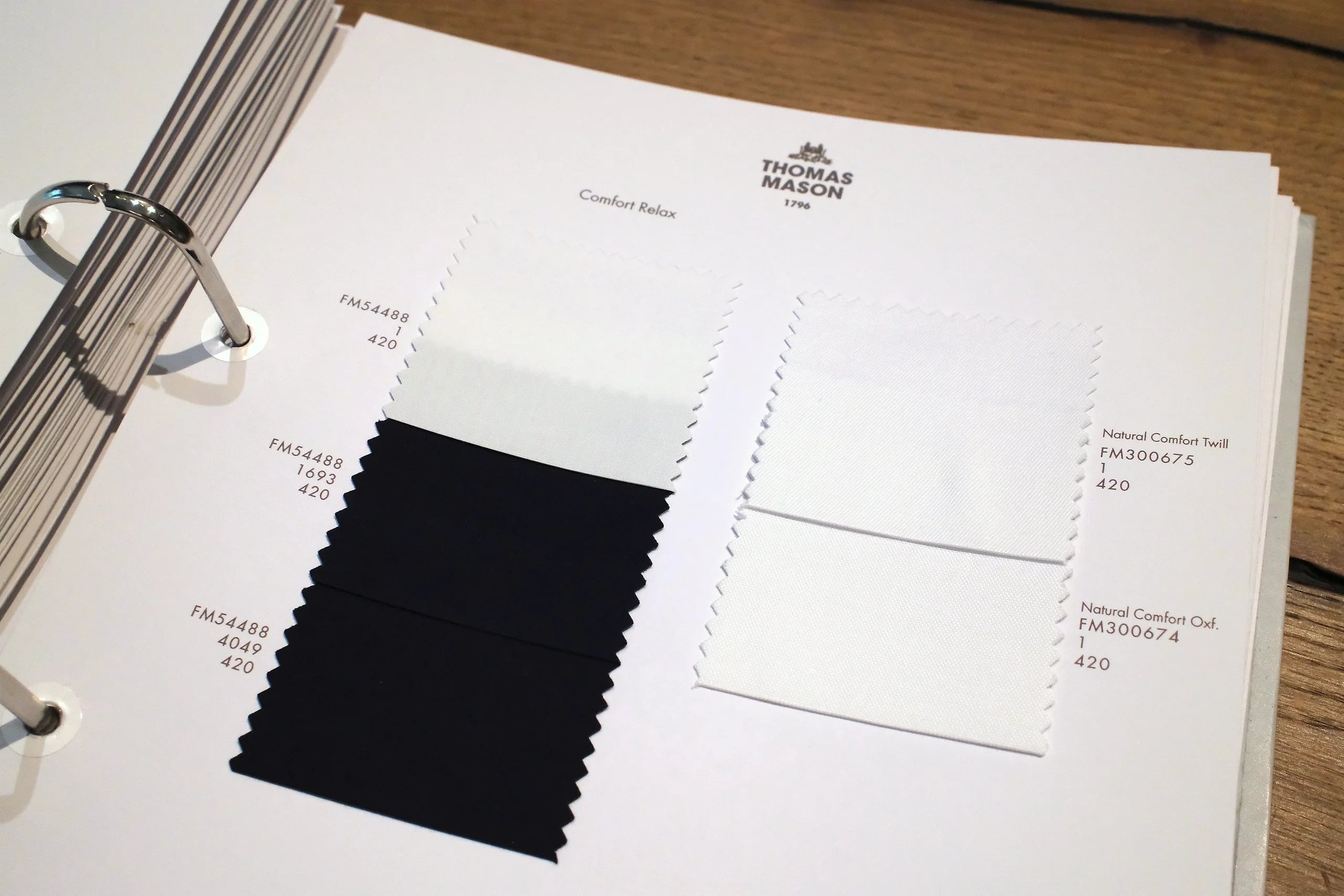 Thomas Mason Comfort Relax and Natural Comfort cotton shirting swatches at Endel Tailor Bangkok