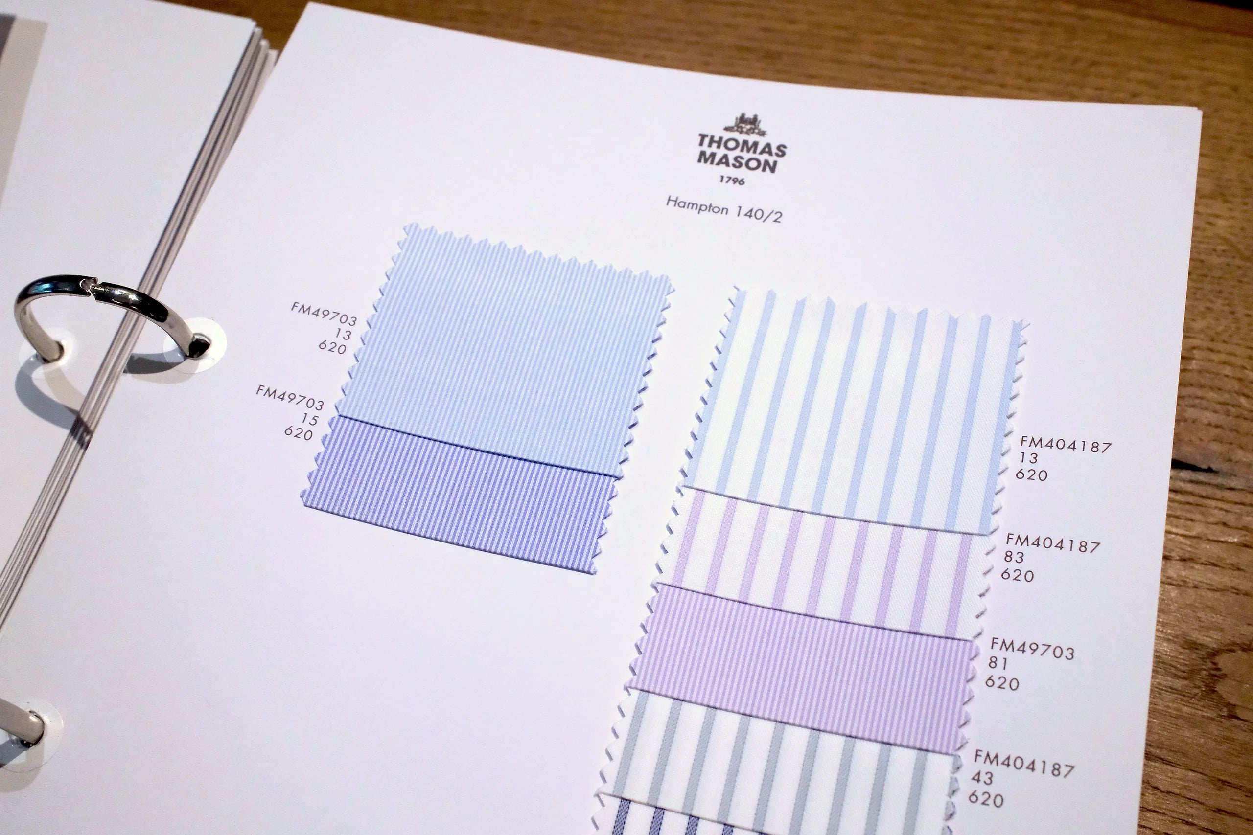 Thomas Mason Hampton 140/2 striped shirting fabric closeup at Endel Tailor Bangkok