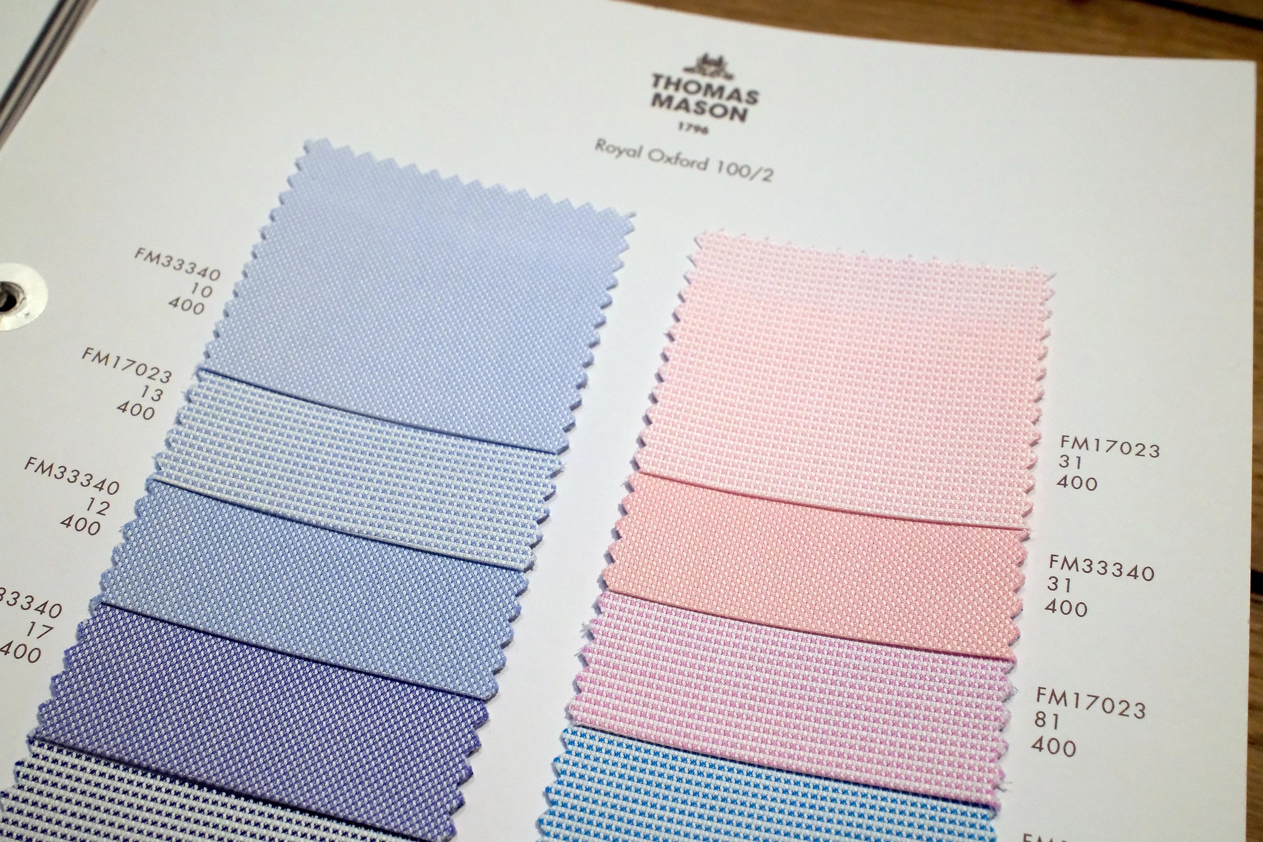 Thomas Mason Royal Oxford 100/2 shirting fabric closeup showing the basketweave texture at Endel Tailor Bangkok