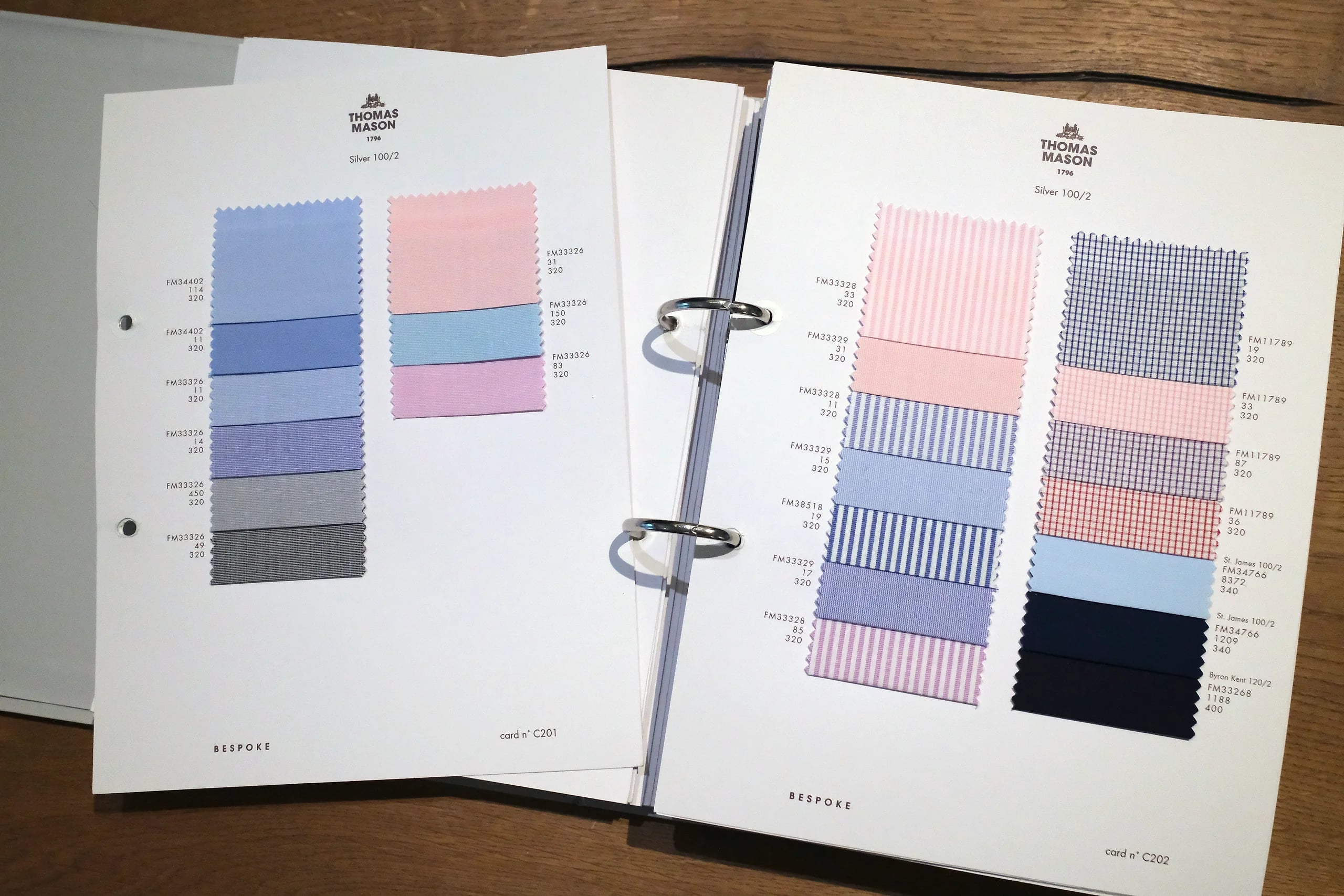 Thomas Mason Silver 100/2 two-fold poplin shirting swatches in solids, stripes and checks at Endel Tailor Bangkok