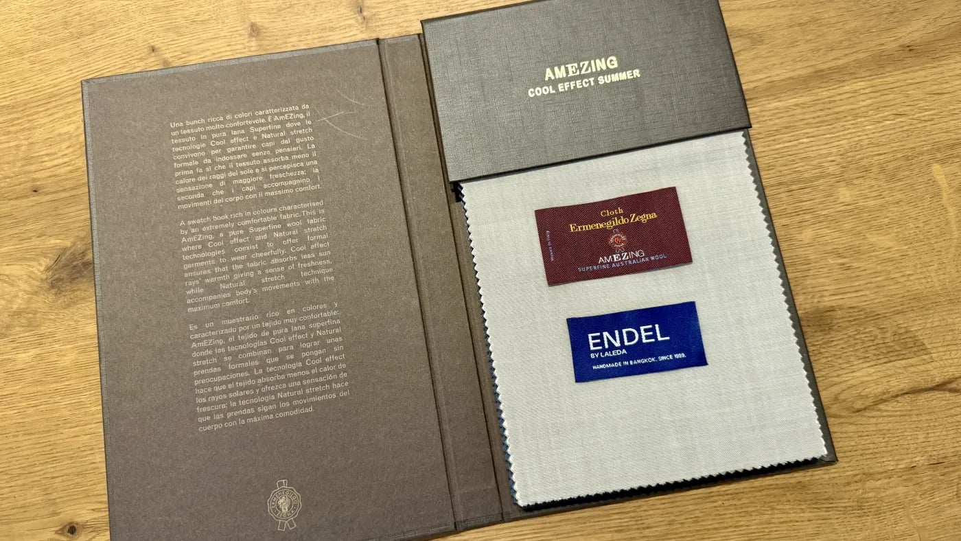 AmEZing bunch book back cover describing the pure Superfine wool with Cool effect and Natural stretch technologies