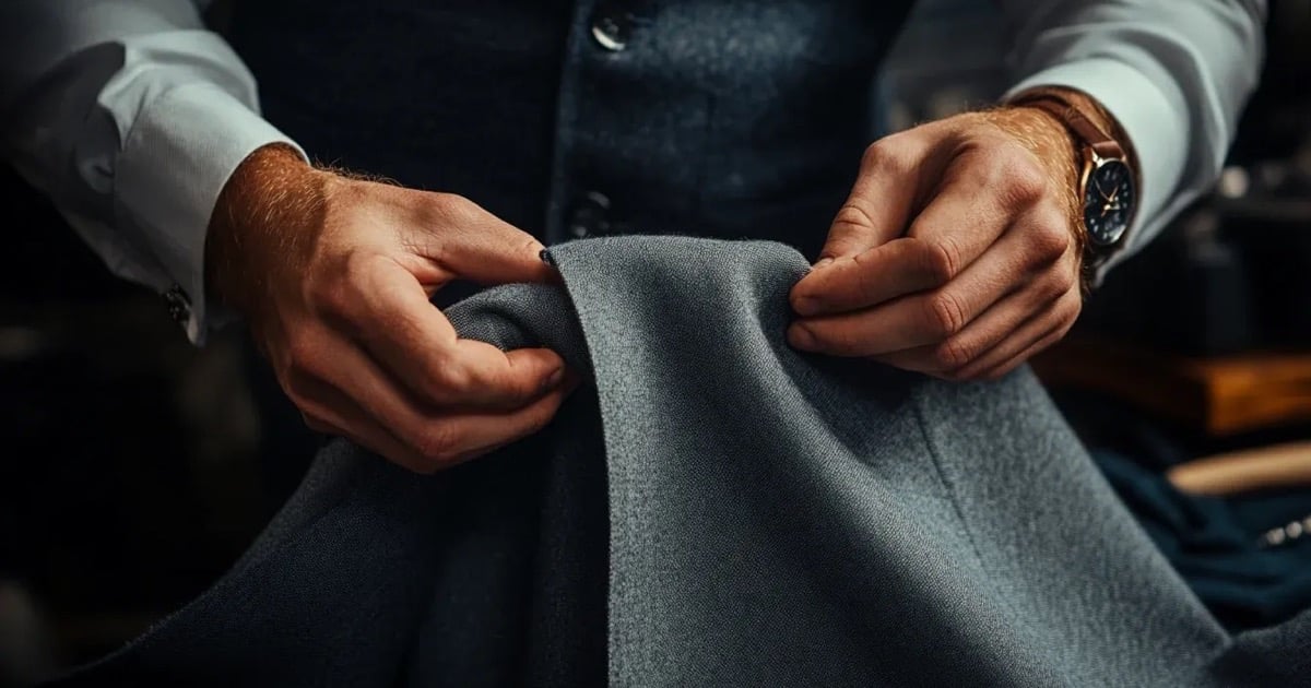 Hand-stitched lapel detail on a bespoke suit at Endel Tailor Bangkok